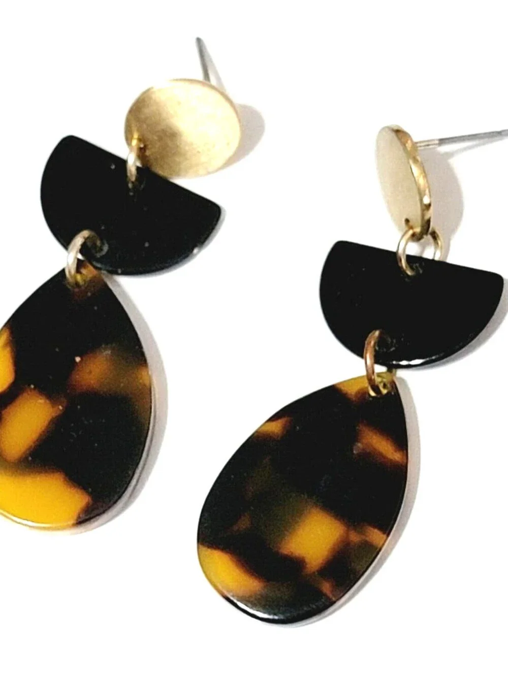 Jungle Print Dangle Pierced Earrings Cheetah Lucite Black Brown Modern kp-58
